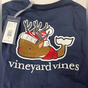 Vineyard Vines Reindeer Whale Navy Long Sleeve NEW 
Size 6